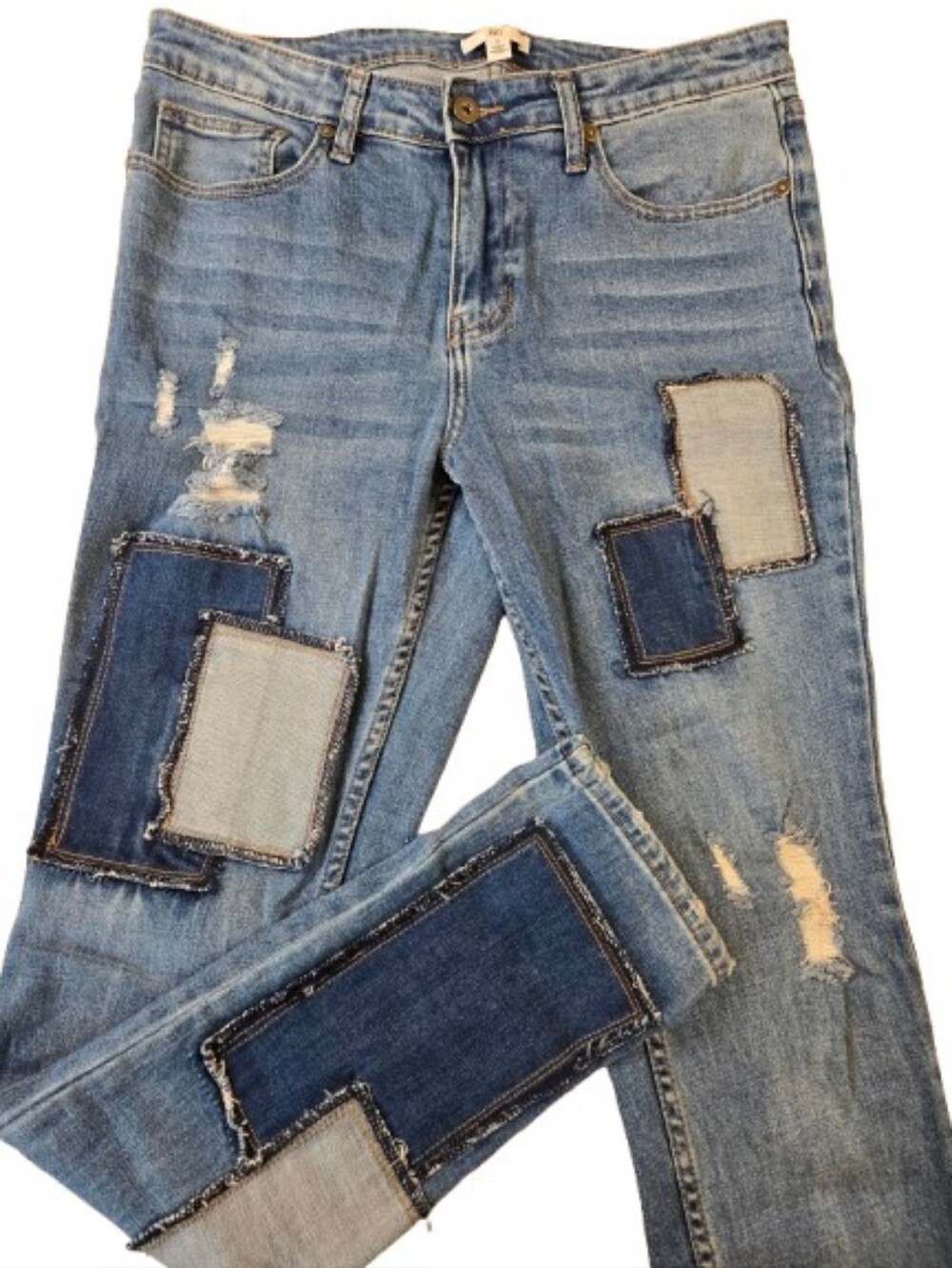 BP Patchwork Distressed Jeans Medium Wash Straight Leg Size 31 or US 12